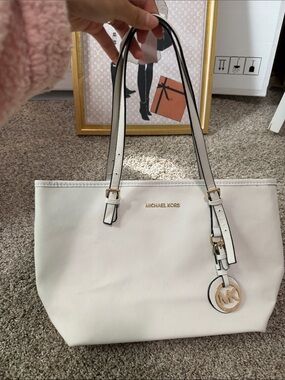 Michael Kors Cream Saffiano Tote with Gold Hardware